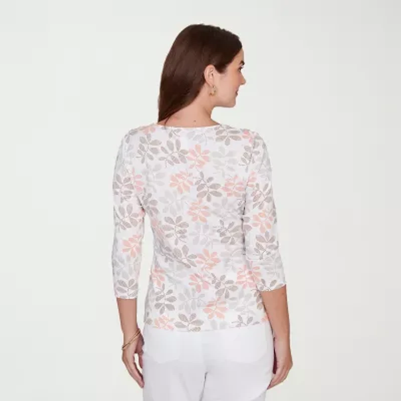 Hearts Of Palm Leaf Scoop Neck Womens 3/4 Sleeve T-Shirt