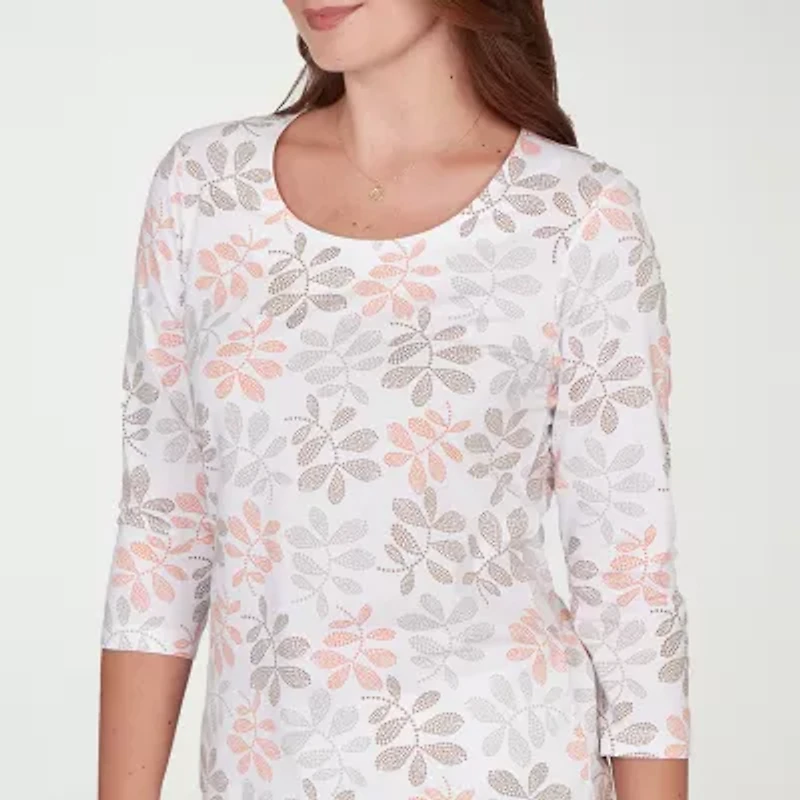 Hearts Of Palm Leaf Scoop Neck Womens 3/4 Sleeve T-Shirt