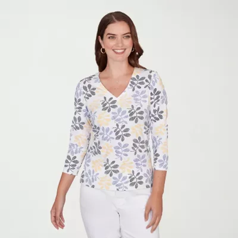 Hearts Of Palm Leaf V-Neck Womens V Neck 3/4 Sleeve T-Shirt