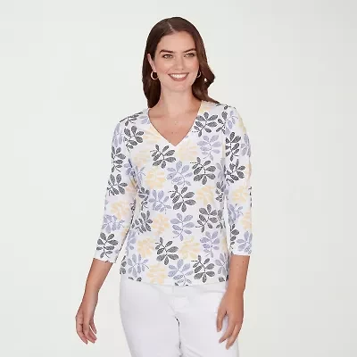 Hearts Of Palm Leaf V-Neck Womens V Neck 3/4 Sleeve T-Shirt