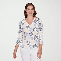 Hearts Of Palm Leaf V-Neck Womens V Neck 3/4 Sleeve T-Shirt