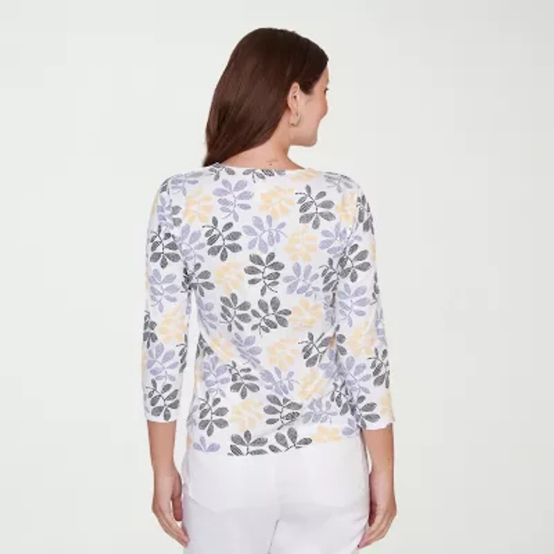 Hearts Of Palm Leaf V-Neck Womens V Neck 3/4 Sleeve T-Shirt