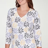 Hearts Of Palm Leaf V-Neck Womens V Neck 3/4 Sleeve T-Shirt