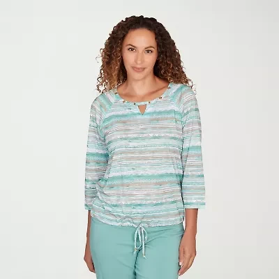 Hearts Of Palm Womens Keyhole Neck 3/4 Sleeve T-Shirt