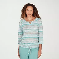 Hearts Of Palm Womens Keyhole Neck 3/4 Sleeve T-Shirt