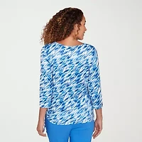 Hearts Of Palm Abstract Side-Drawstring Womens Round Neck 3/4 Sleeve T-Shirt