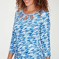 Hearts Of Palm Abstract Side-Drawstring Womens Round Neck 3/4 Sleeve T-Shirt