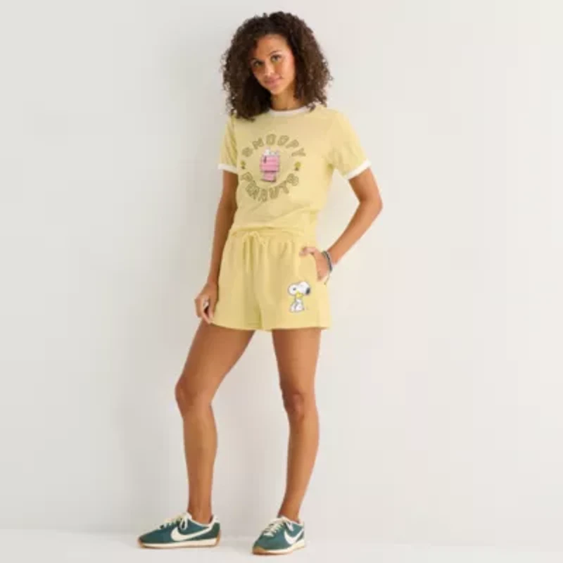 Peanuts Baby Tee Womens Juniors Crew Neck Short Sleeve Graphic T-Shirt