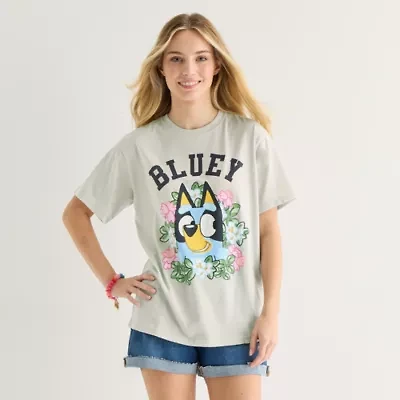 Bluey Boyfriend Tee Womens Juniors Crew Neck Short Sleeve Graphic T-Shirt