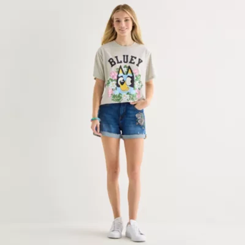 Bluey Boyfriend Tee Womens Juniors Crew Neck Short Sleeve Graphic T-Shirt