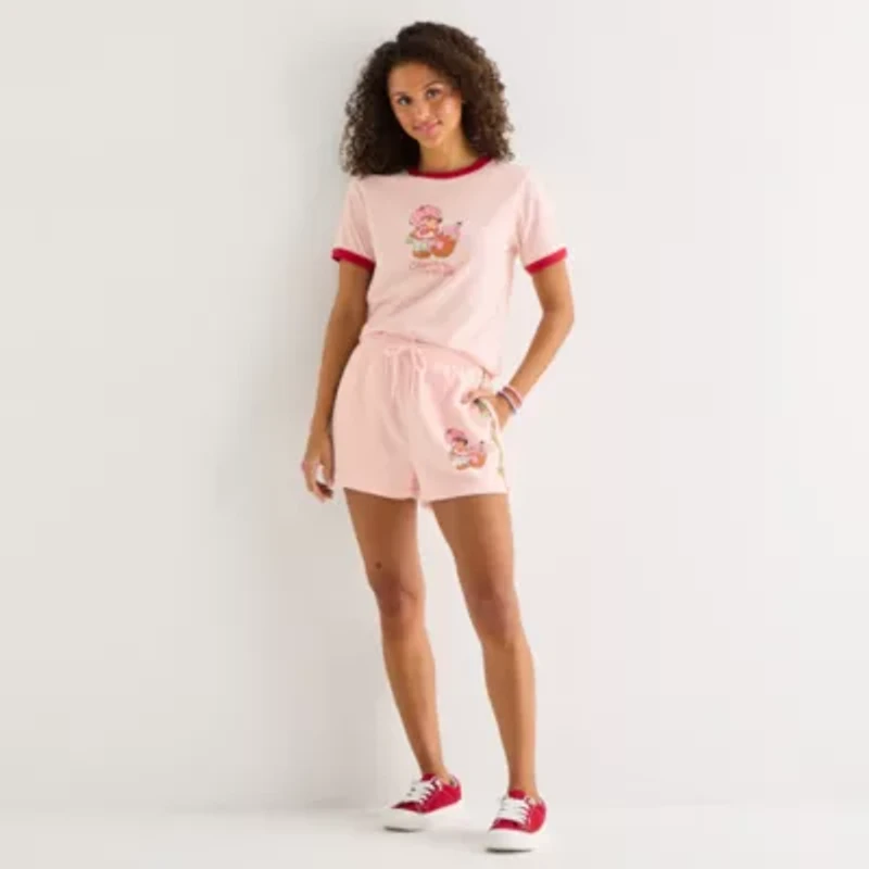 Womens Juniors Crew Neck Short Sleeve Strawberry Shortcake Graphic T-Shirt