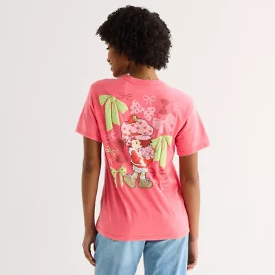 Strawberry Shortcake Bow Boyfriend Tee Womens Juniors Crew Neck Short Sleeve Graphic T-Shirt