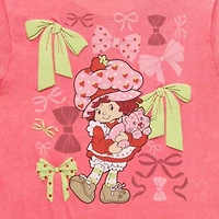 Strawberry Shortcake Bow Boyfriend Tee Womens Juniors Crew Neck Short Sleeve Graphic T-Shirt