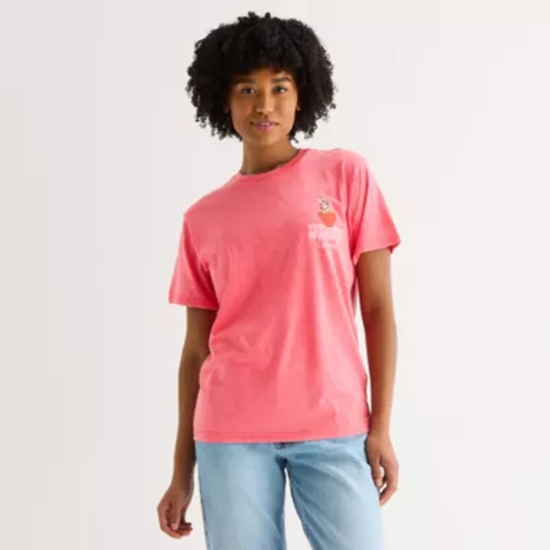 Strawberry Shortcake Bow Boyfriend Tee Womens Juniors Crew Neck Short Sleeve Graphic T-Shirt