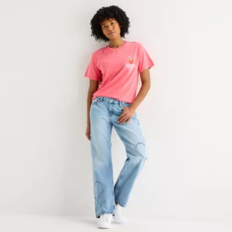 Strawberry Shortcake Bow Boyfriend Tee Womens Juniors Crew Neck Short Sleeve Graphic T-Shirt