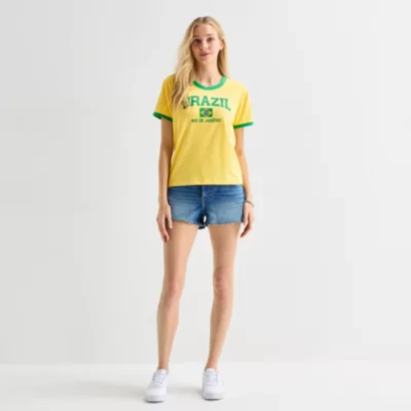 Brazil Baby Tee Womens Juniors Crew Neck Short Sleeve Graphic T-Shirt