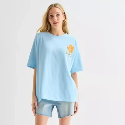 California Flower Market Oversized Tee Womens Juniors Crew Neck Short Sleeve Regular Fit Graphic T-Shirt