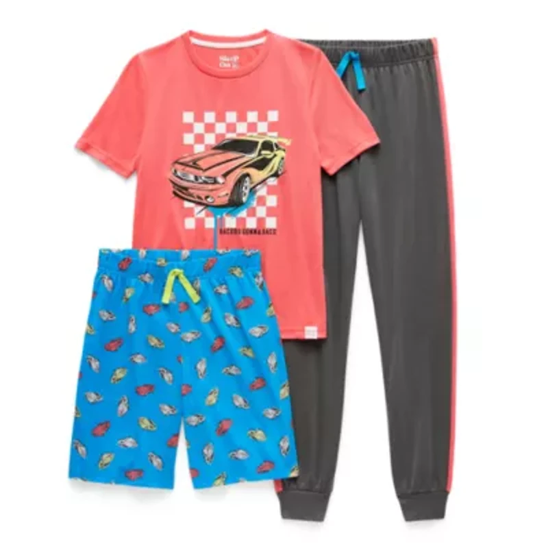 Sleep On It Little & Big Kid Boys Crew Neck Short Sleeve 3-pc. Pajama Sets
