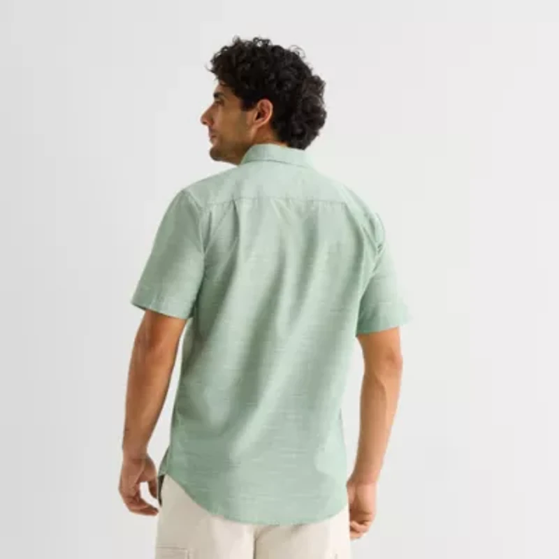 St. John's Bay Slub Mens Short Sleeve Classic Fit Button-Down Shirt