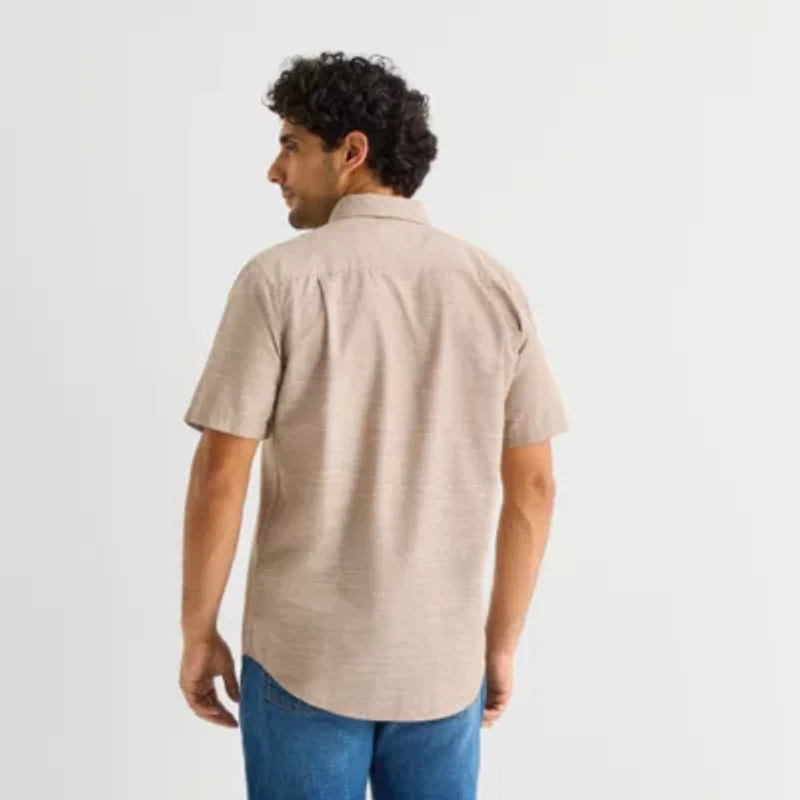 St. John's Bay Slub Mens Short Sleeve Classic Fit Button-Down Shirt