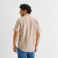 St. John's Bay Slub Mens Short Sleeve Classic Fit Button-Down Shirt