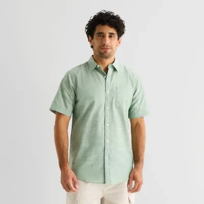 St. John's Bay Slub Mens Short Sleeve Classic Fit Button-Down Shirt
