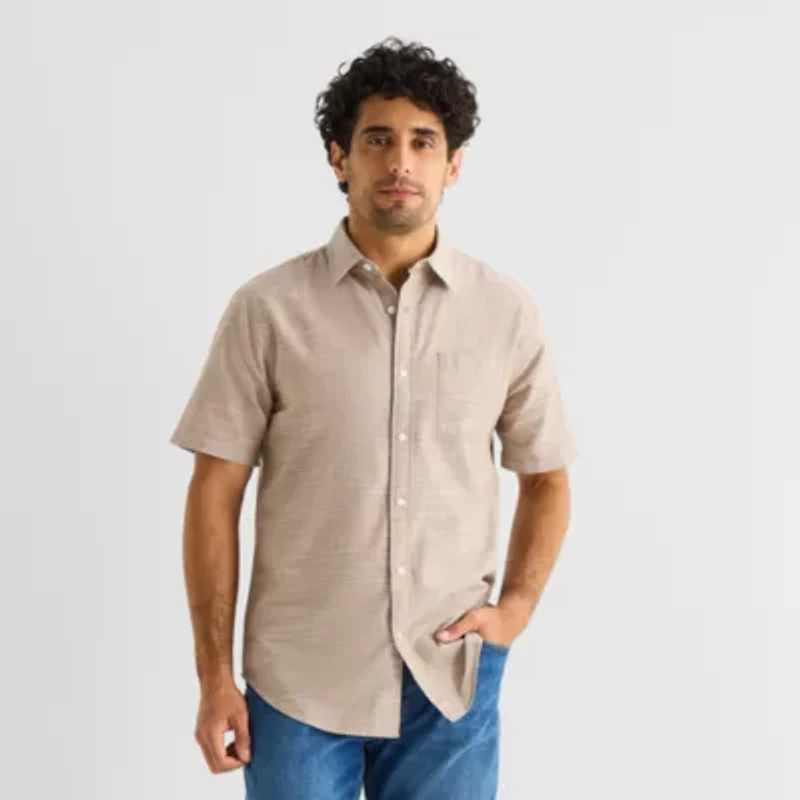St. John's Bay Slub Mens Short Sleeve Classic Fit Button-Down Shirt