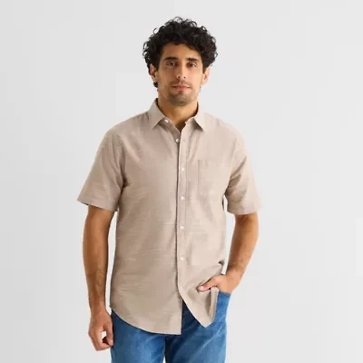 St. John's Bay Slub Mens Short Sleeve Classic Fit Button-Down Shirt