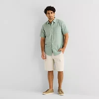 St. John's Bay Slub Mens Short Sleeve Classic Fit Button-Down Shirt