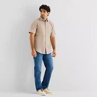 St. John's Bay Slub Mens Short Sleeve Classic Fit Button-Down Shirt