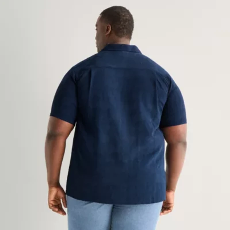 Shaquille O'Neal XLG™ Jacquard Mens Short Sleeve Regular Fit Big and Tall Button-Down Shirt