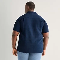 Shaquille O'Neal XLG™ Jacquard Mens Short Sleeve Regular Fit Big and Tall Button-Down Shirt