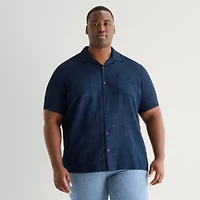Shaquille O'Neal XLG™ Jacquard Mens Short Sleeve Regular Fit Big and Tall Button-Down Shirt