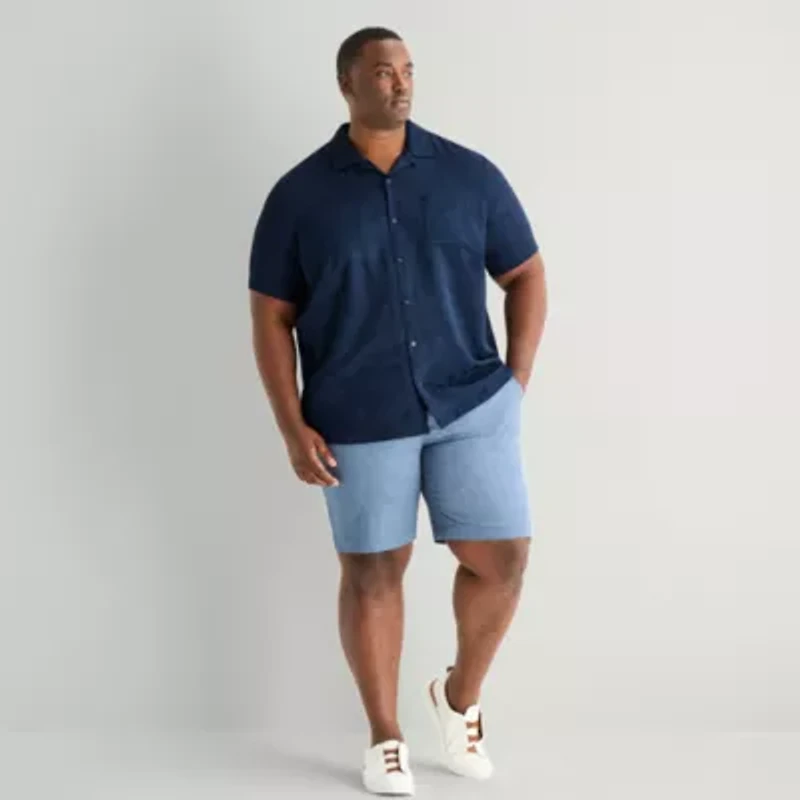 Shaquille O'Neal XLG™ Jacquard Mens Short Sleeve Regular Fit Big and Tall Button-Down Shirt