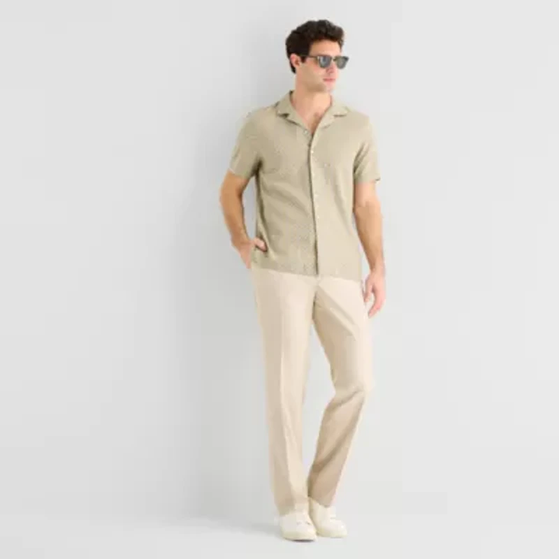 J. Ferrar Linen Blend Mens Short Sleeve Camp Shirt