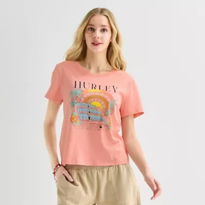 Hurley Womens Juniors Crew Neck Short Sleeve Regular Fit Graphic T-Shirt