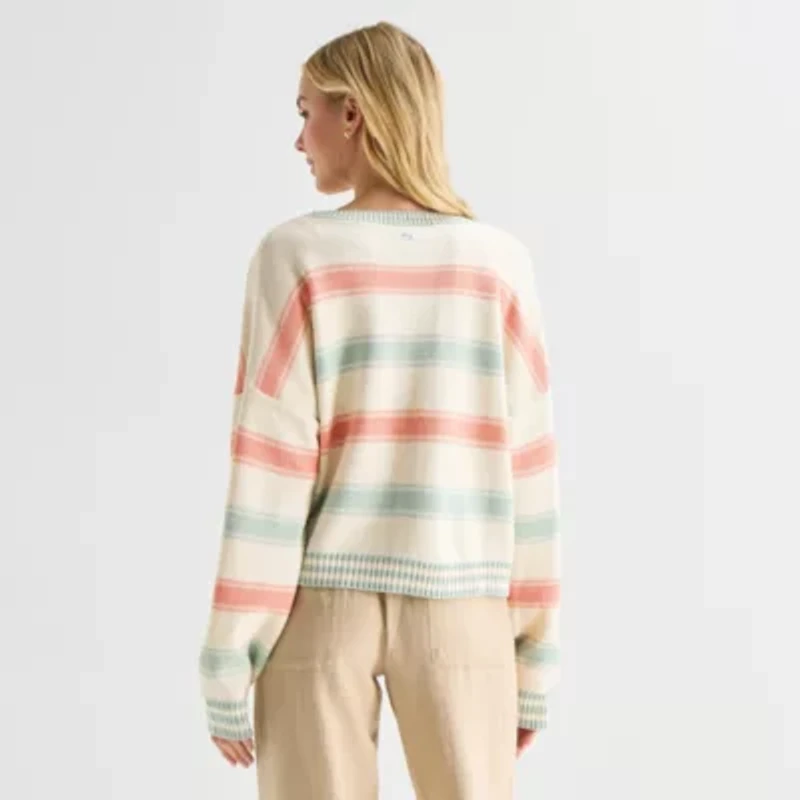 Hurley Womens V Neck Long Sleeve Open Front Juniors Striped Cardigan