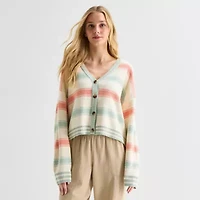 Hurley Womens V Neck Long Sleeve Open Front Juniors Striped Cardigan