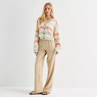 Hurley Womens V Neck Long Sleeve Open Front Juniors Striped Cardigan