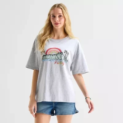 Hurley Womens Juniors Crew Neck Short Sleeve Oversized Graphic T-Shirt