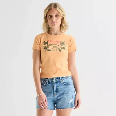 Hurley Womens Juniors Crew Neck Short Sleeve Fitted Graphic T-Shirt