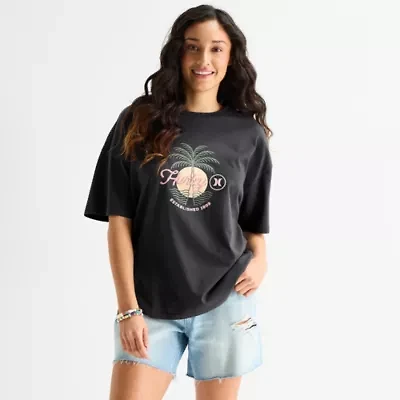 Hurley Womens Juniors Crew Neck Short Sleeve Oversized Graphic T-Shirt