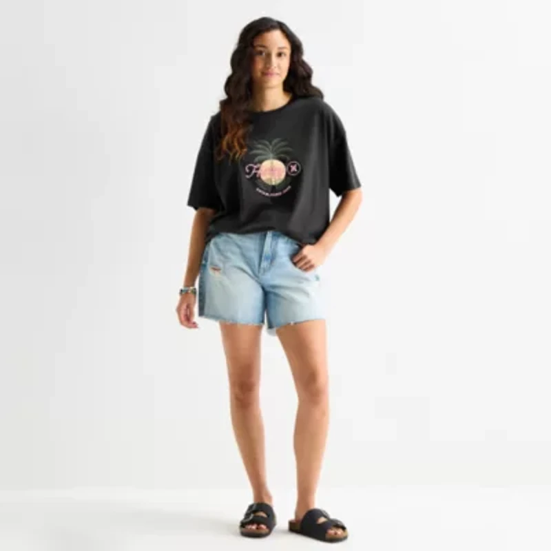 Hurley Womens Juniors Crew Neck Short Sleeve Oversized Graphic T-Shirt