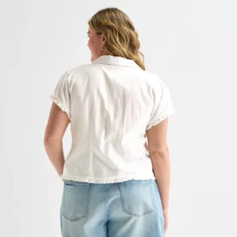 Forever 21 Womens Juniors Plus Short Sleeve Button-Down Shirt