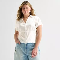 Forever 21 Womens Juniors Plus Short Sleeve Button-Down Shirt