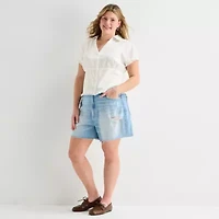 Forever 21 Womens Juniors Plus Short Sleeve Button-Down Shirt