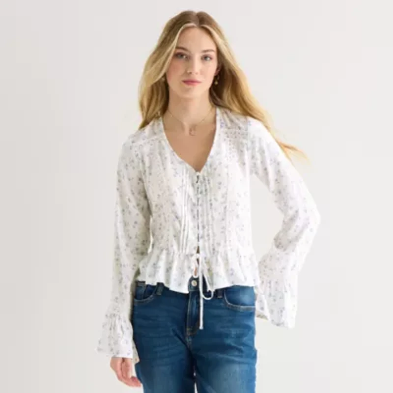 Arizona Womens Round Neck Long Sleeve Blouse