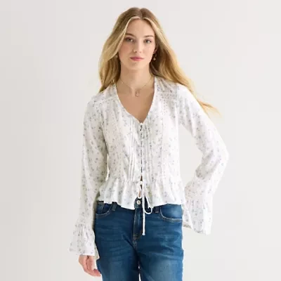 Arizona Womens Round Neck Long Sleeve Blouse