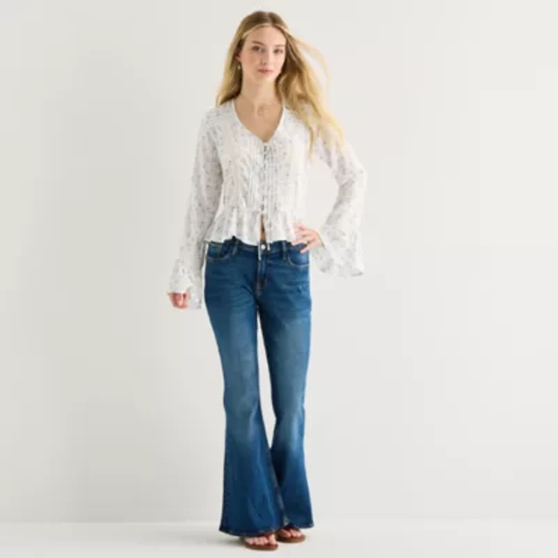 Arizona Womens Round Neck Long Sleeve Blouse