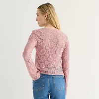 Arizona Womens Juniors Round Neck Long Sleeve Blouse